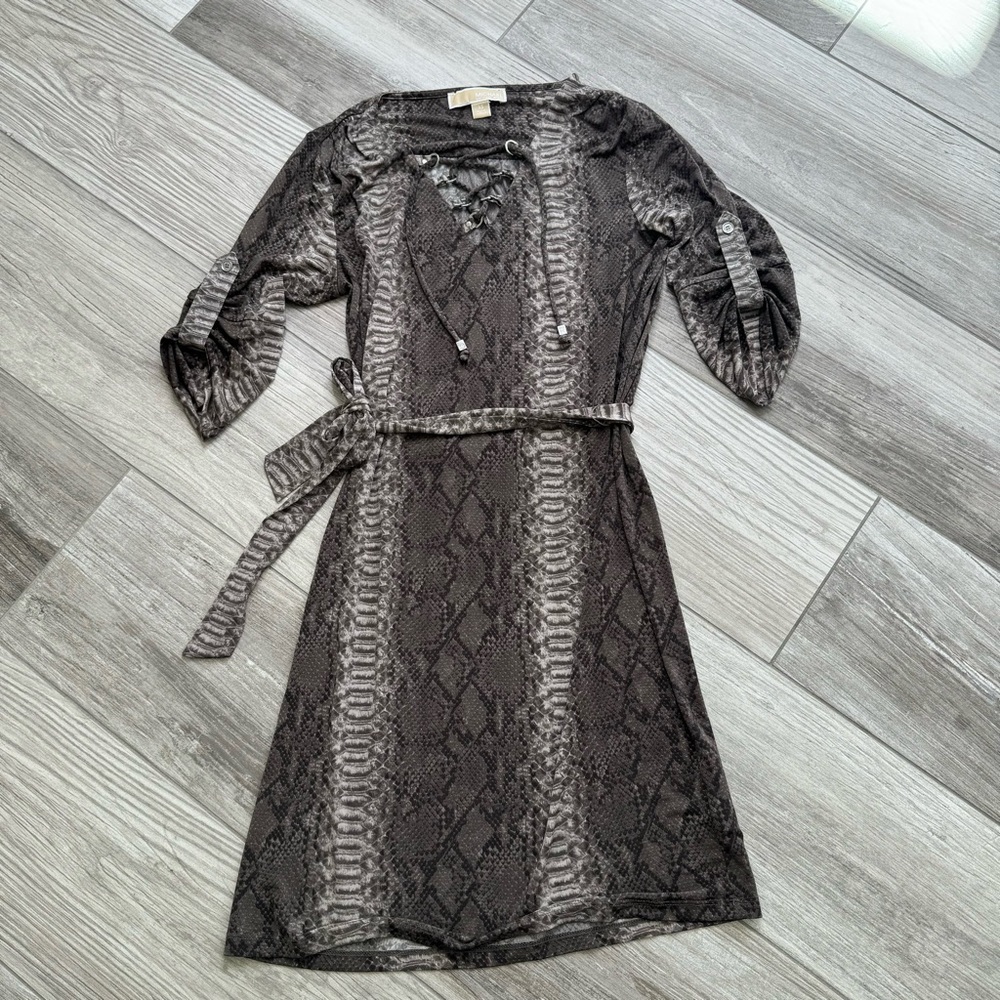 MICHAEL KORS Matte Jersey Snakeskin Print Dress Xs - Picture 2 of 10